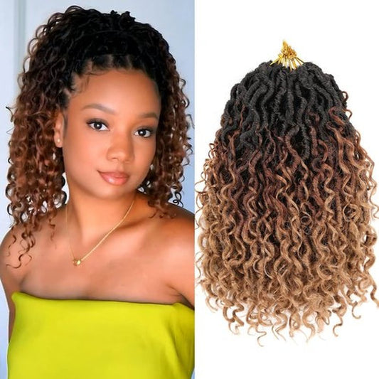 RuiYok 8Packs Goddess Locs Crochet Hair 12 Inch Ombre Faux Locs Crochet Hair with Curly Ends Pre-looped River Locs Crochet Hair Boho Hippie Locs Synthetic Hair Extensions(#1B3027)