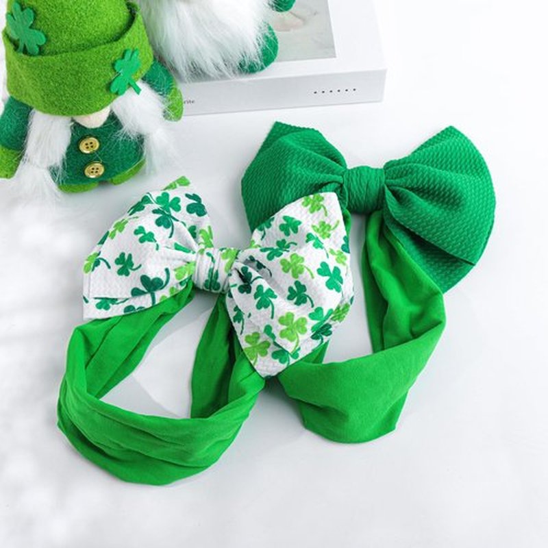 YanJie St.Patrick's Day Baby Headbands Green Bow Clover Headbands Shamrock Printed Baby Girl Bows Newborn Headbands Hair Accessories Newborn Infant