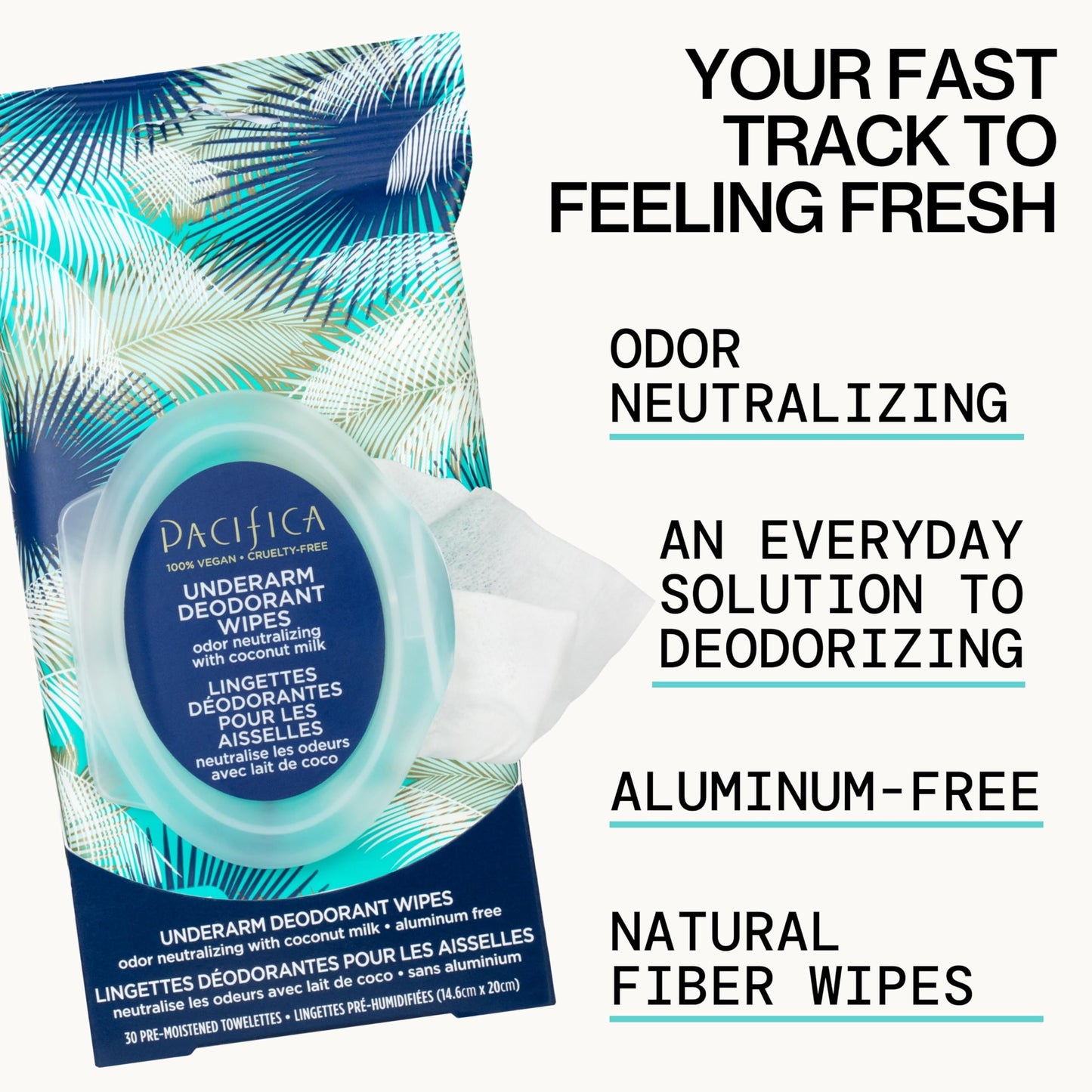 Pacifica Underarm Detox & Odor Control Bundle – Coconut & Charcoal Armpit Scrub and Coconut Deodorant Wipes, Aluminum-Free Underarm Care Set for Natural Deodorant Users