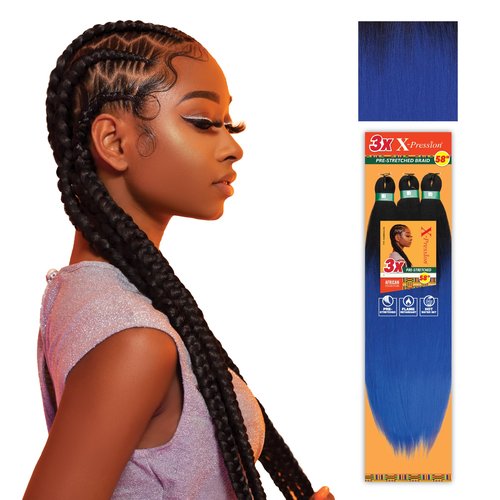 Sensationnel Xpression prestretched braiding hair - 3x xpression 58inch kanekalon fiber flame retardant smooth yaki braid - 3x x-pression 58 inch (4 pack, T1B/BLU)