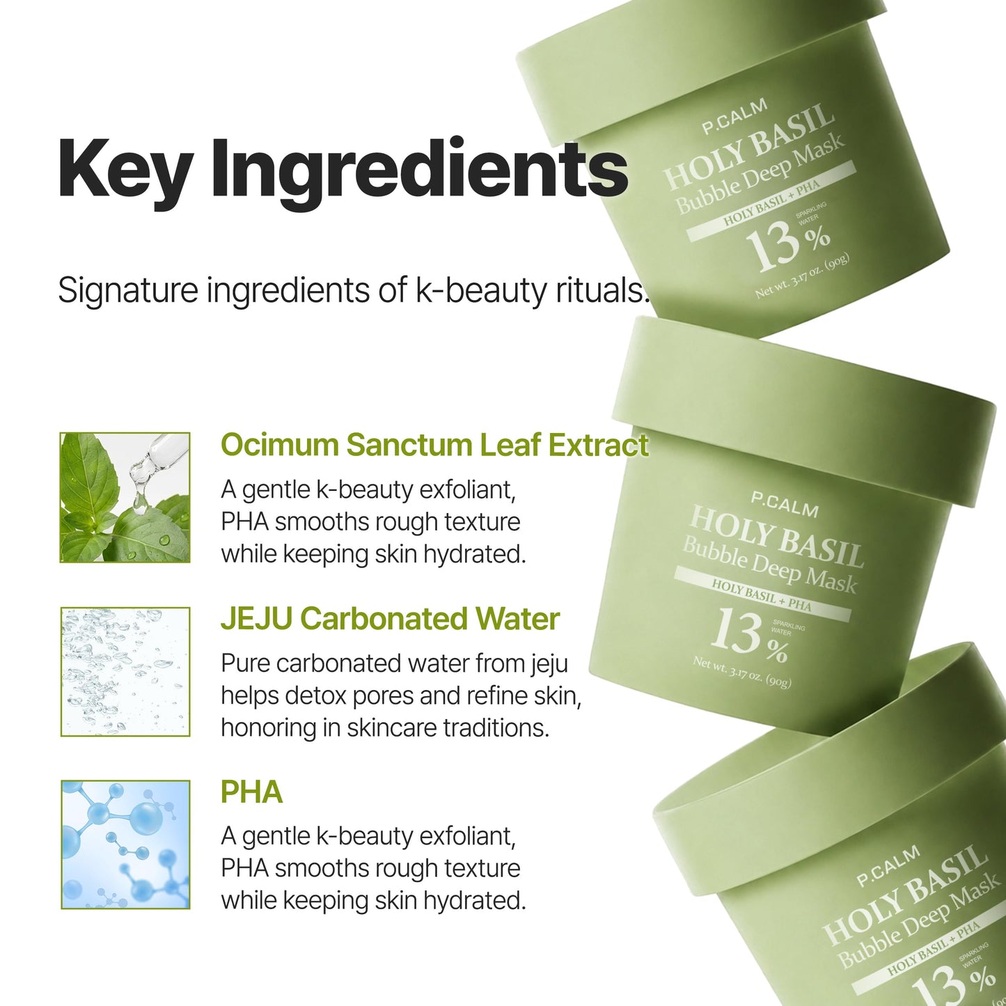 P.CALM Holy Basil Bubble Deep Mask + Brush | Pore Reset with Holy Basil, Blackhead Care & Excess Oil Control, Bubbling Clay Wash-Off Mask | Korean Skincare, 90g / 3.17 oz