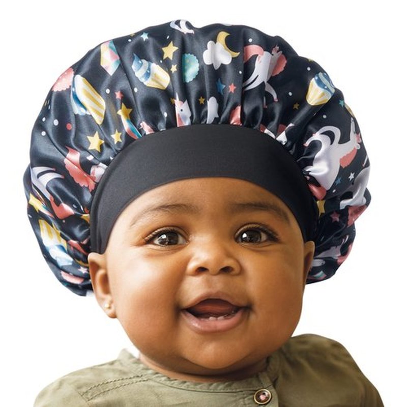 Red by Kiss Baby Satin Bonnet Sleep Caps Hair Wraps Hair Bonnet (Black Unicorn)