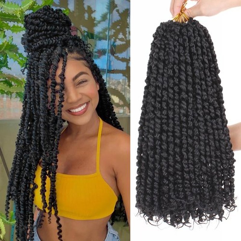 Leeven 8 Packs Passion Twist Crochet Hair 16 Inch Natural Black Bomb Pre Twisted Water Wave Crochet Braids Pre Looped Curly Bohemian Synthetic Braiding Hair Extensions for Women #1B