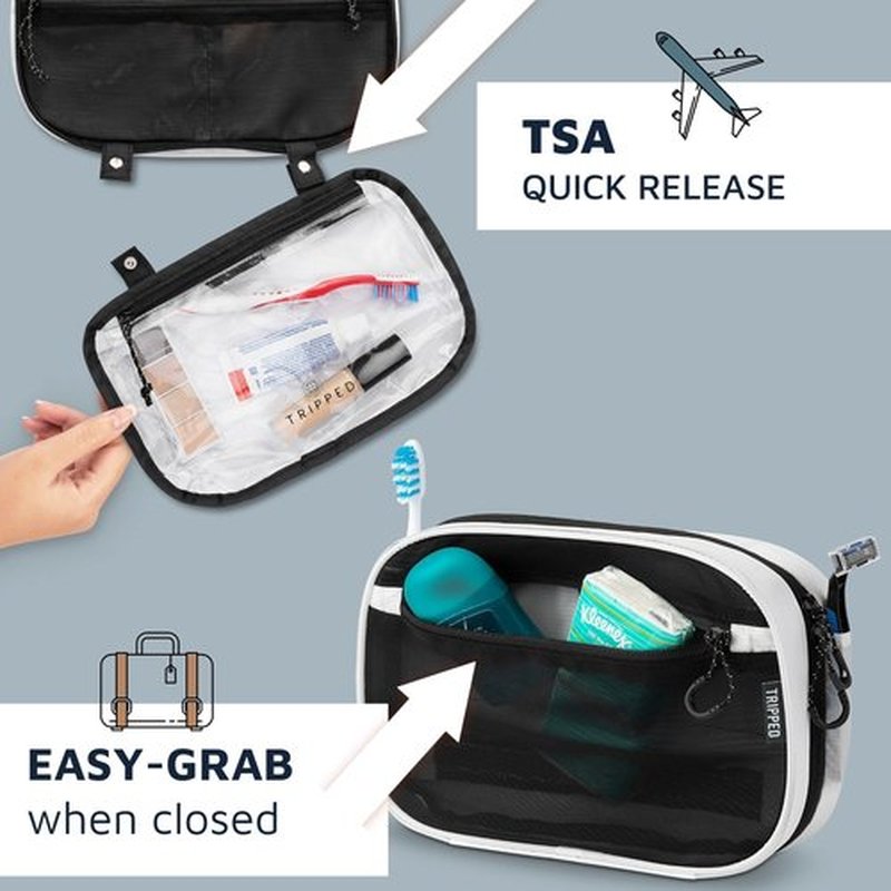 Toiletry Bag Kit Set: Hanging Travel Toiletry Bag + 311 TSA Cosmetic Liquid Bag + Ultralight Accessory Organizer Pouch (White Ripstop)