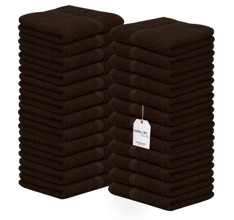 Avalon Towels Cotton Washcloths – (Pack of 24) Size 12x12 Inches Premium Ring Spun Cotton, Super Absorbent Soft Face Towels, Gym Towels, Hotel Spa Quality, Reusable Multipurpose Towels (Brown)