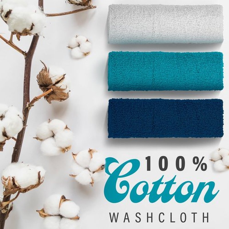 DecorRack 18 Pack 100% Cotton Wash Cloths, Ultra Soft, 11 x 11 inch Ultra Absorbant, Machine Washable Premium Washcloths, Blue (18 Pack)