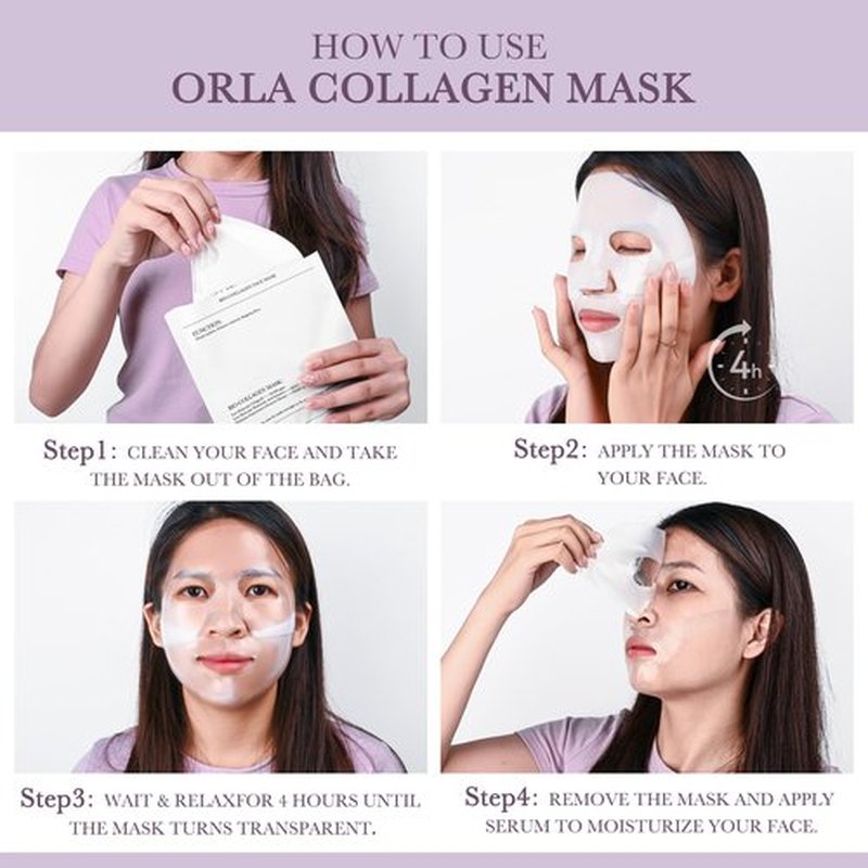 ORLASKIN 6PCS Collagen Face Mask Overnight Bio-Collagen Real Deep Mask Skincare Deep Collagen Anti Wrinkle Lifting Mask for Pore Minimizing Firming Elasticity and Wrinkle(3pcs White&3pcs Purple)
