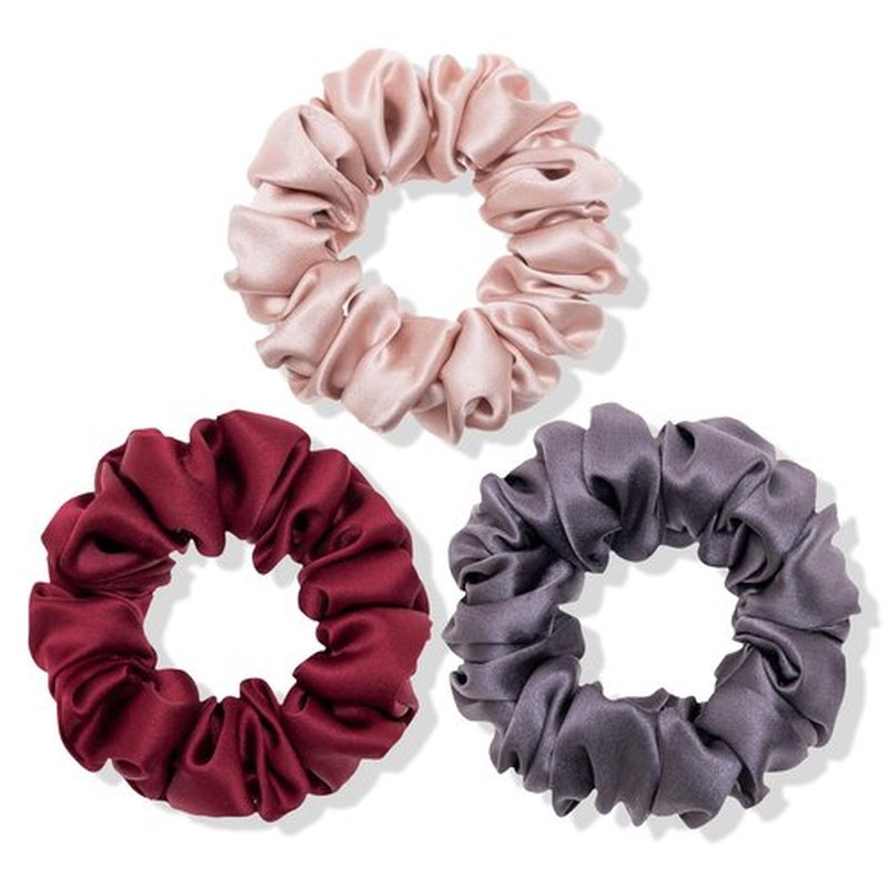 MurierSilk Silk Hair Scrunchies, 100% Pure Mulberry Silk Hair Ties for Women Grils, 3 Count Medium (Red, Charcoal gray, Pink) - Hair Accessories Prevents Hair From Frizz And Breakage