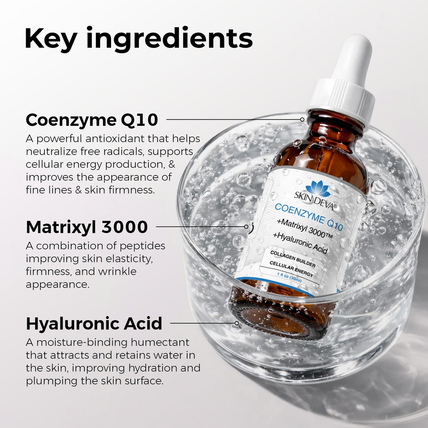 Skin Deva Coenzyme Q10 Serum for Face with Matrixyl 3000 & Hyaluronic Acid - Anti Aging Peptide Facial Serum to Help Improve Appearance of Fine Lines & Wrinkles - For All Skin Types, 1 Fl Oz