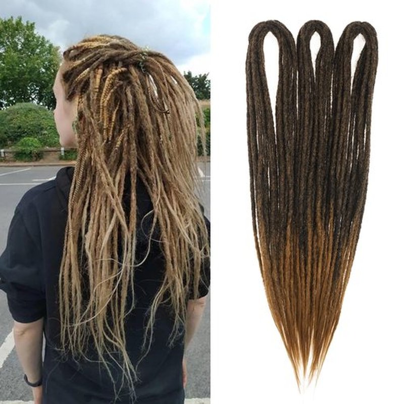22 Inch Double Ended Dreadlocks Extensions, Thin 0.6cm Soft Fake Dreads 30 Strands De Natural Black Synthetic Dreadlock Extensions #1B/27