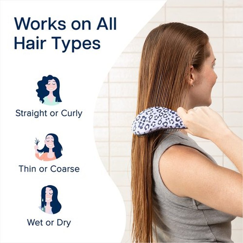 Crave Naturals Glide Thru Detangling Hair Brush - Detangler Brush for Curly or Straight, Wet or Dry Hair - Gentle on Tangles Hairbrush and Comb - Ideal for Adults and Kids - 7.5x3-Inch, Blue Cheetah