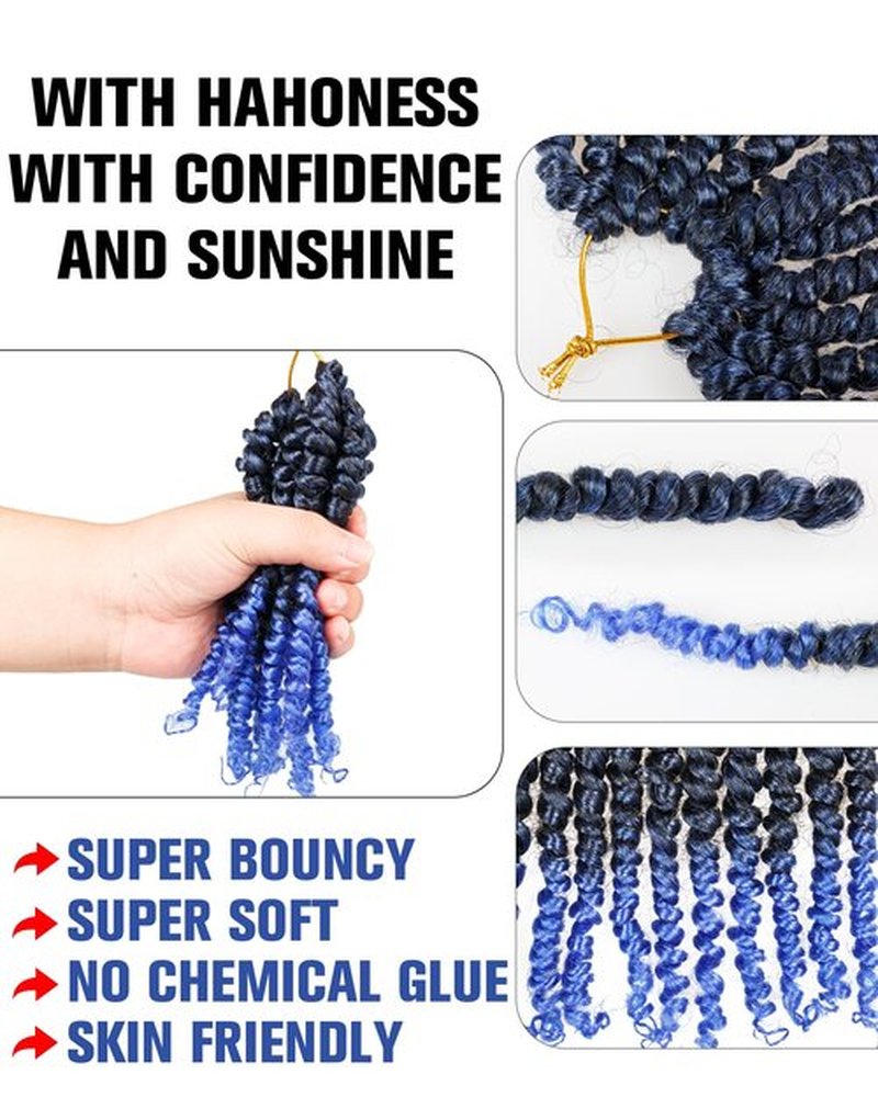 hahoness 6 Inch 8 Packs Pre Looped Passion Twist Crochet Hair for Black Women and Kids-Ombre Blue, Super Soft Bouncy Synthetic Braided Hair Extensions(6 Inch-8 Packs,T1B/Blue)