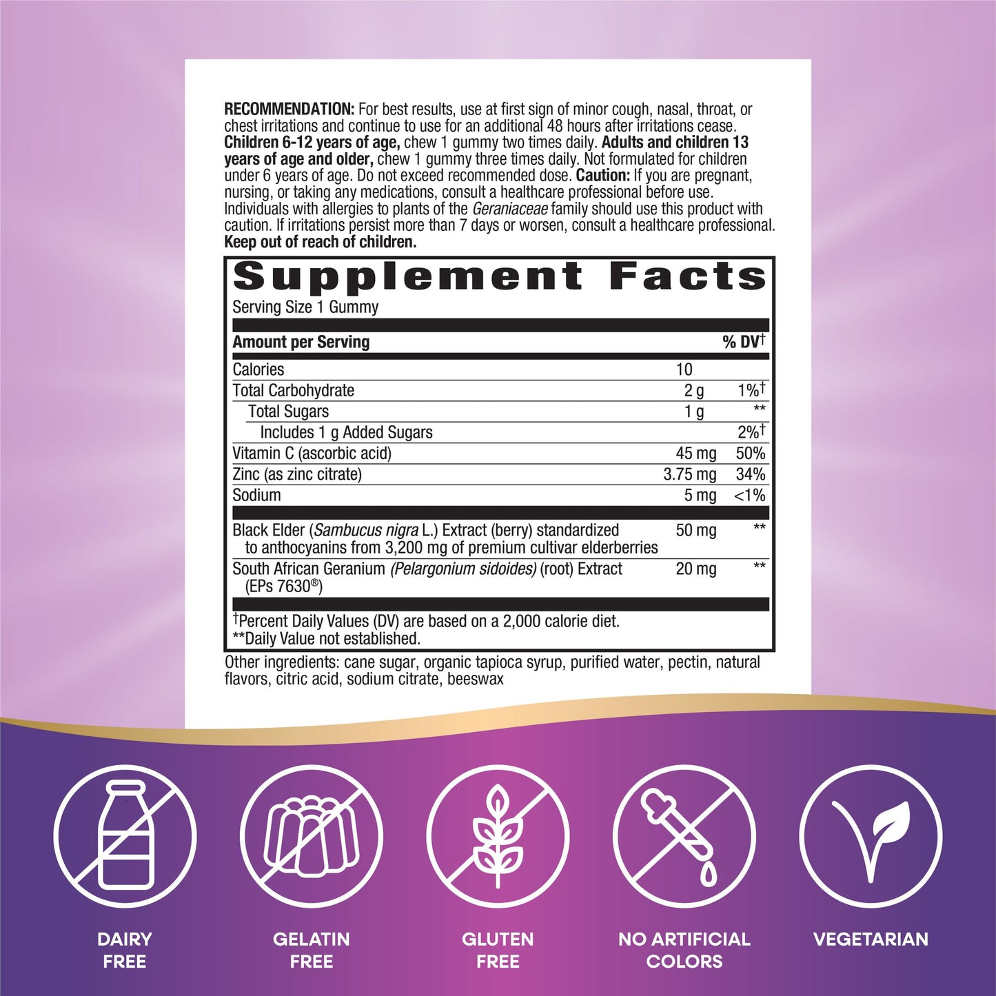 Nature's Way Sambucus Cough Relief +(1) Immune* Elderberry Gummy, Clinically Proven South African Geranium Root Extract(1), Elderberry Extract, Vitamin C & Zinc, 36 Gummies (Packaging May Vary)