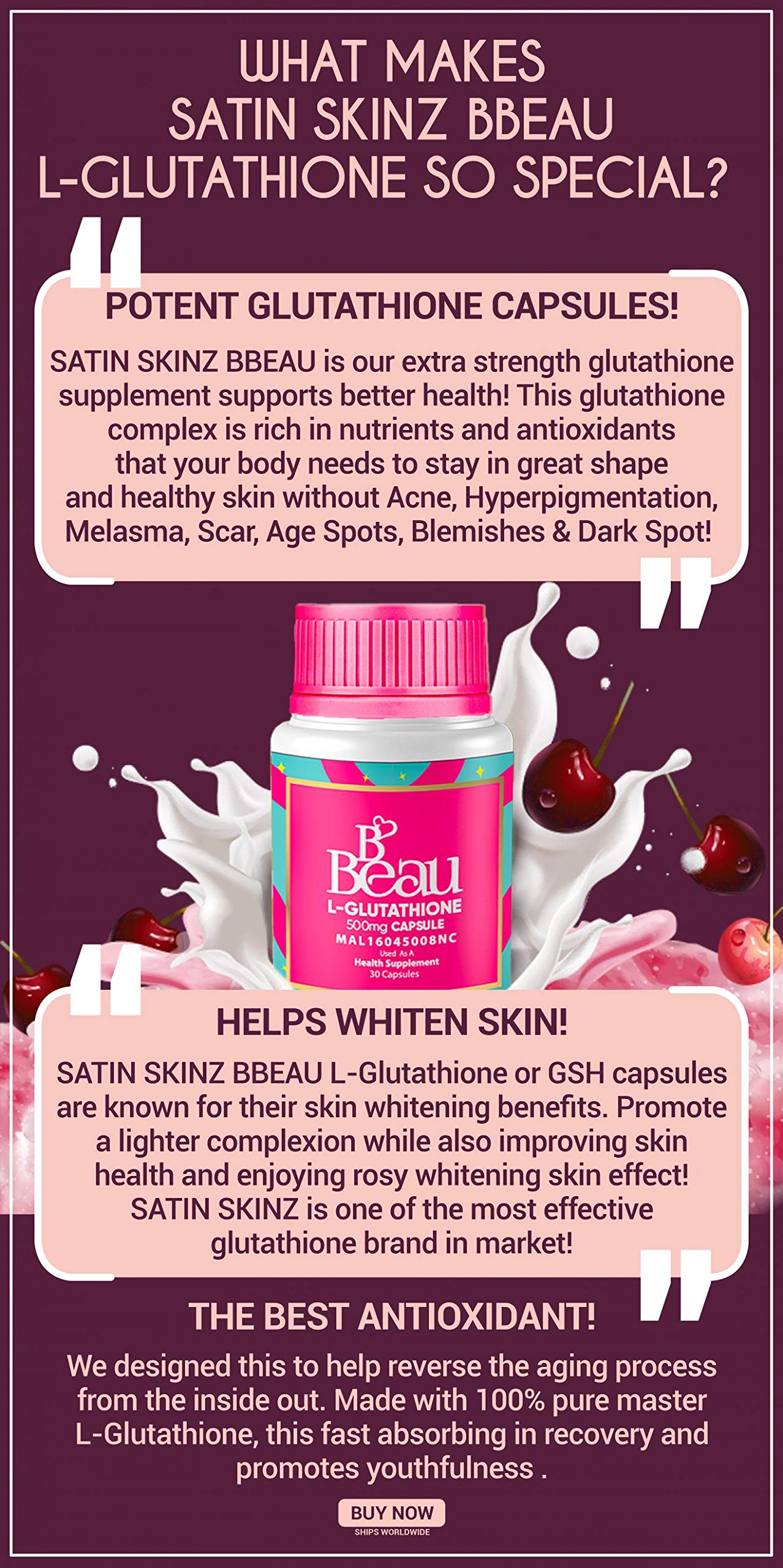 B'Beau L Glutathione 500mg And B'Beau Vitamin C Capsule. Two Packs for ANTI AGING, ANTIOXIDANT. HYPERPIGMENTATION TREATMENT