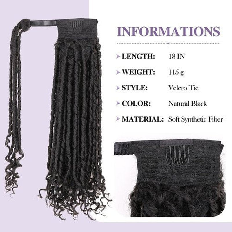 WIGER Natural Black 1B Coily Twisted Locs Ponytail + Drawstring DIY Pre Braided Ponytail + Ombre Brown Messy Updo Hair Bun 3 in 1 Hairpieces Kit for Women