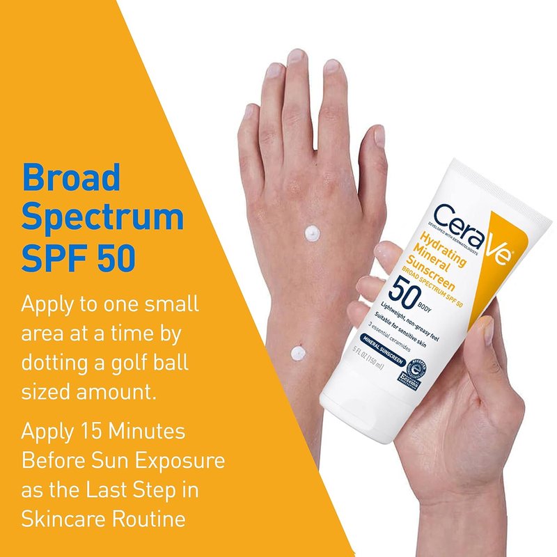 CeraVe 100% Mineral Sunscreen SPF 50 - Hydrating Zinc Oxide & Titanium Dioxide Formula | 5 oz