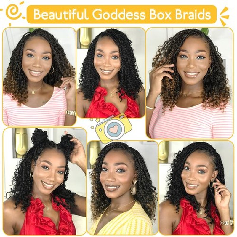 Fulcrum Goddess Box Braids Crochet Hair 12 Inch, 9 Packs Box Braids Crochet Hair for Women, Crochet Braids with Curly Ends (12Inch, 1B/4/30#)