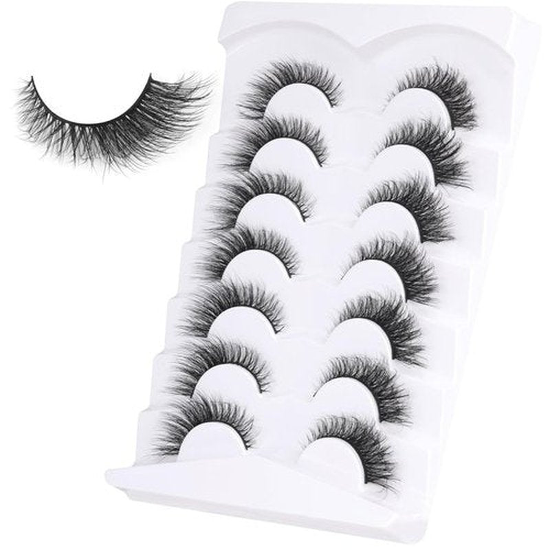 False Eyelashes Cat Eye Lashes Natural Fluffy Eyelashes Wispy Strip Lashes Mink Volume Fake Eyelashes 7 Pairs Natural Lashes Cat Eye ALICROWN