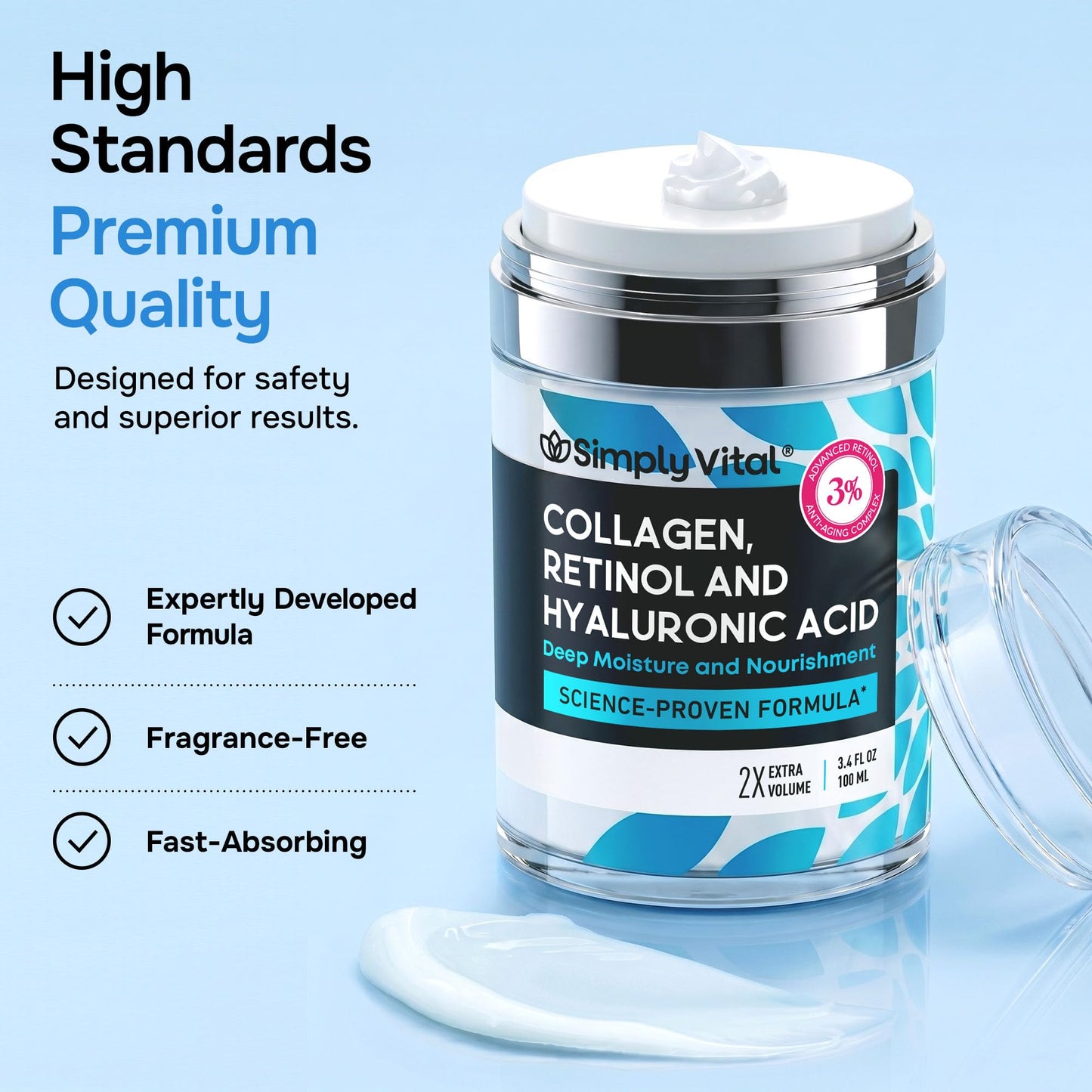 Anti-Aging Face Moisturizer with Retinol, Collagen & Hyaluronic Acid - Moisturizer Face Cream for Women & Men - Visibly Firming & Hydrating Neck Cream - Day & Night Skin Care - 3.4 fl oz