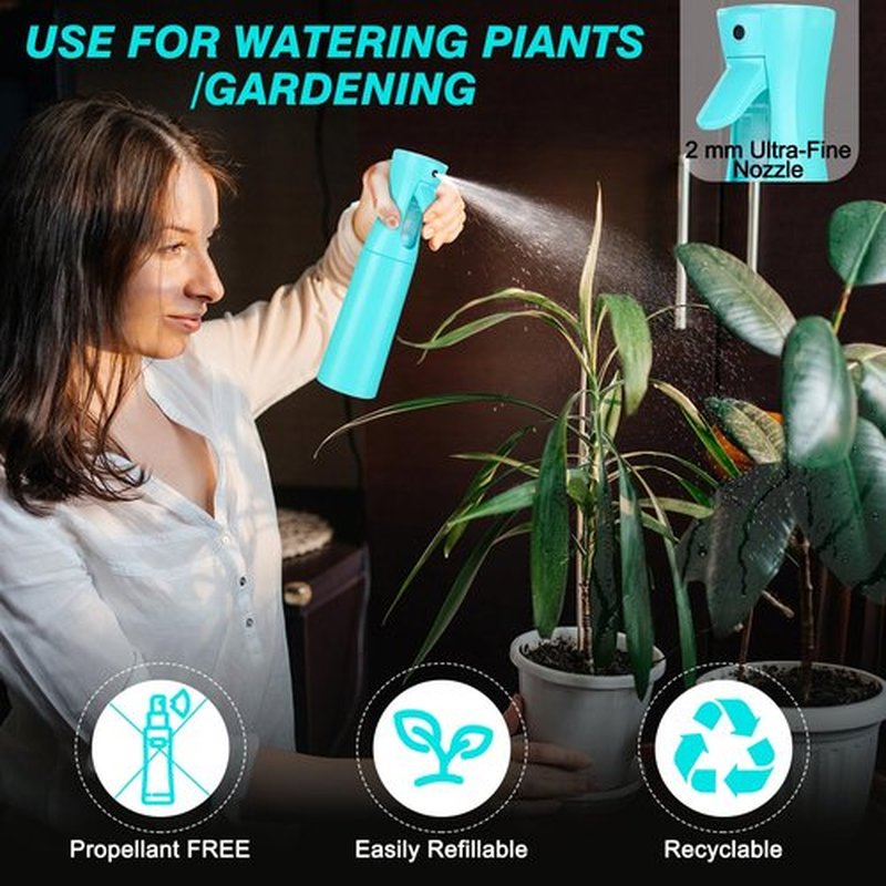 Continuous Spray Bottle for Hair (10.1oz/300ml) 2 Pack Mister Spray Bottles for Cleaning Empty Ultra Fine Water Mist Sprayer for Hairstyling Plant Garden Curly Hair Etc (Cyan)
