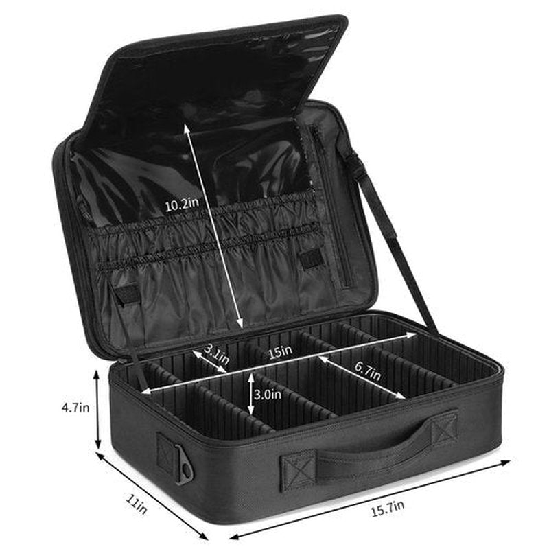 Vlando Large Make up Bag Case Organizer for Women Adjustable Dividers for Travel Makeup Cosmetics Make up Bags Brushes Lipstick Facial Mask Case Black