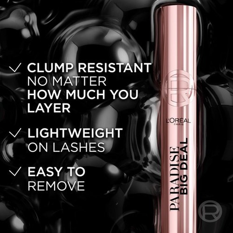 L’Oréal Paris Paradise Big Deal Mascara, Volumizing and Lengthening Mascara, Buildable, Clump Resistant, Washable Blackest Black Mascara, 0.33 Fl Oz