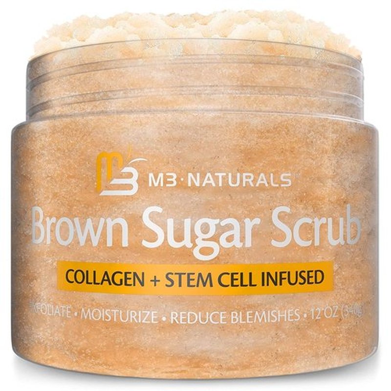 Brown Sugar Scrub Face Foot & Body Exfoliator Infused with Collagen and Stem Cell Natural Exfoliating Salt Body Scrub for Toning Skin Cellulite Skin Care by M3 Naturals