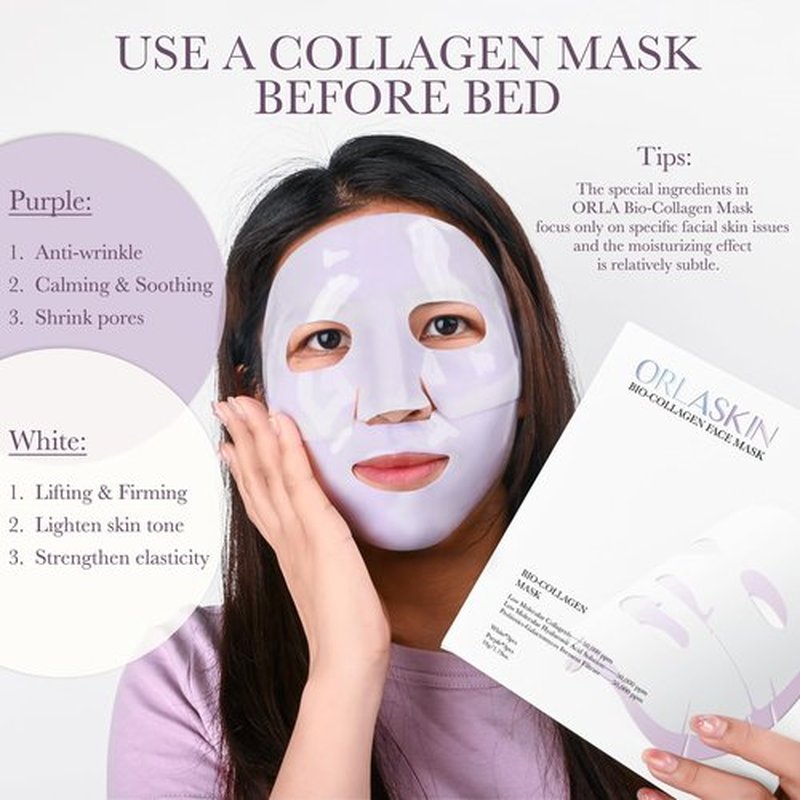 ORLASKIN 6PCS Collagen Face Mask Overnight Bio-Collagen Real Deep Mask Skincare Deep Collagen Anti Wrinkle Lifting Mask for Pore Minimizing Firming Elasticity and Wrinkle(3pcs White&3pcs Purple)
