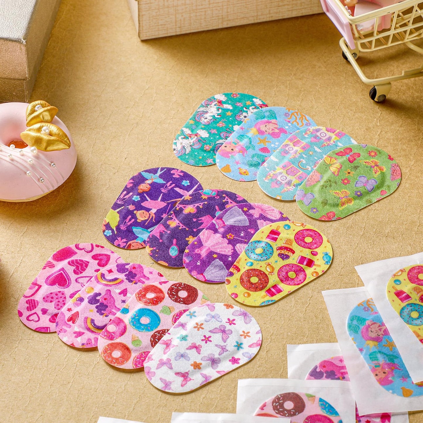 60 Pcs Adhesive Kids Eye Patches for Girls Toddler Eye Patches Bulk Breathable Material, Light Blocking Cotton Colorful and Fun Designs Adhesive Bandages for Girls, 12 Styles