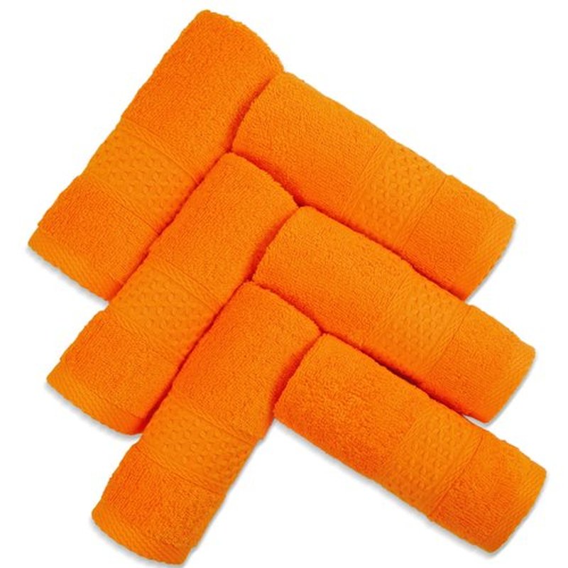 Cleanbear Washcloths Orange Face Cloths Set of 6 Large All Cotton Bathroom Wash Cloth - 13 by 13 Inches Highly Absorbent Face Towels for Daily Use