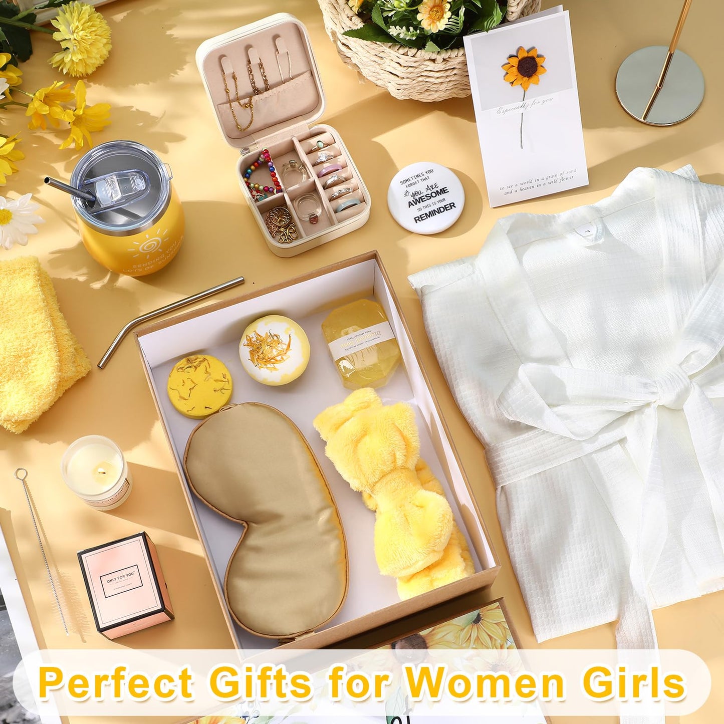 Nuogo 13 Pcs Birthday Gifts for Women Spa Basket Set for Women Mother's Day Gifts Mirrors Socks Steamers Jewelry Case Bath Robe Mom Nurse Girlfriend Wife