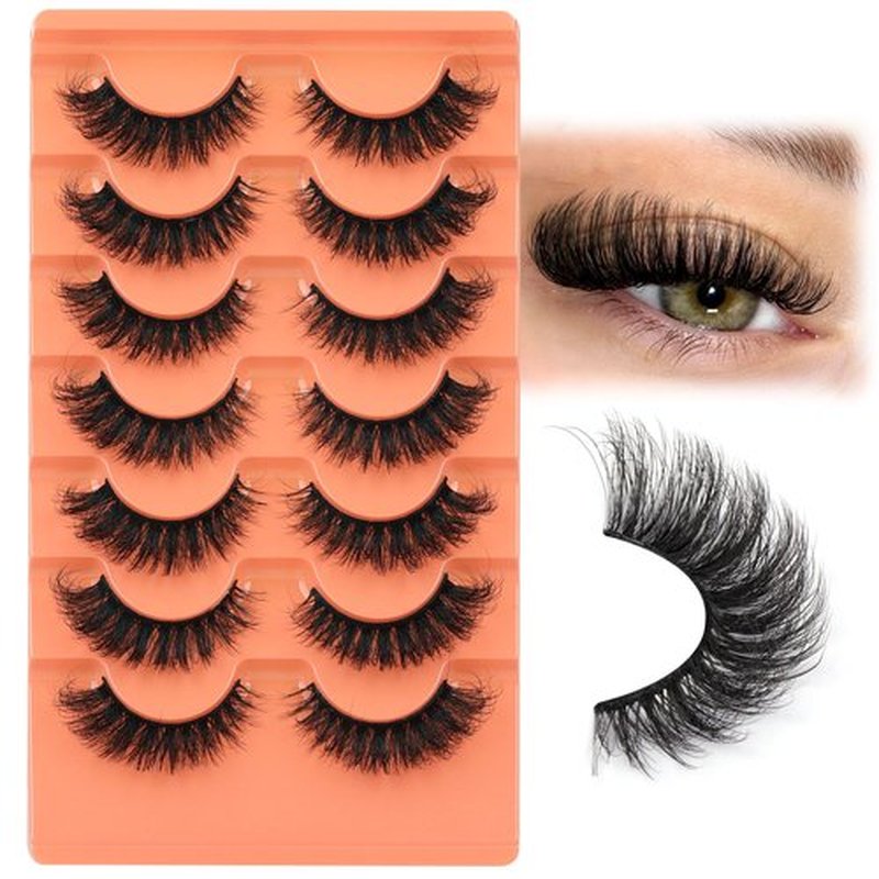 Focipeysa Fluffy Volume False Eyelashes Cat Eye Lashes Thick Fake Eyelashes Dramatic Faux Mink Eyelashes 9D Eyelashes 16mm Eyelashes Pack 7 Pairs Lash Pack