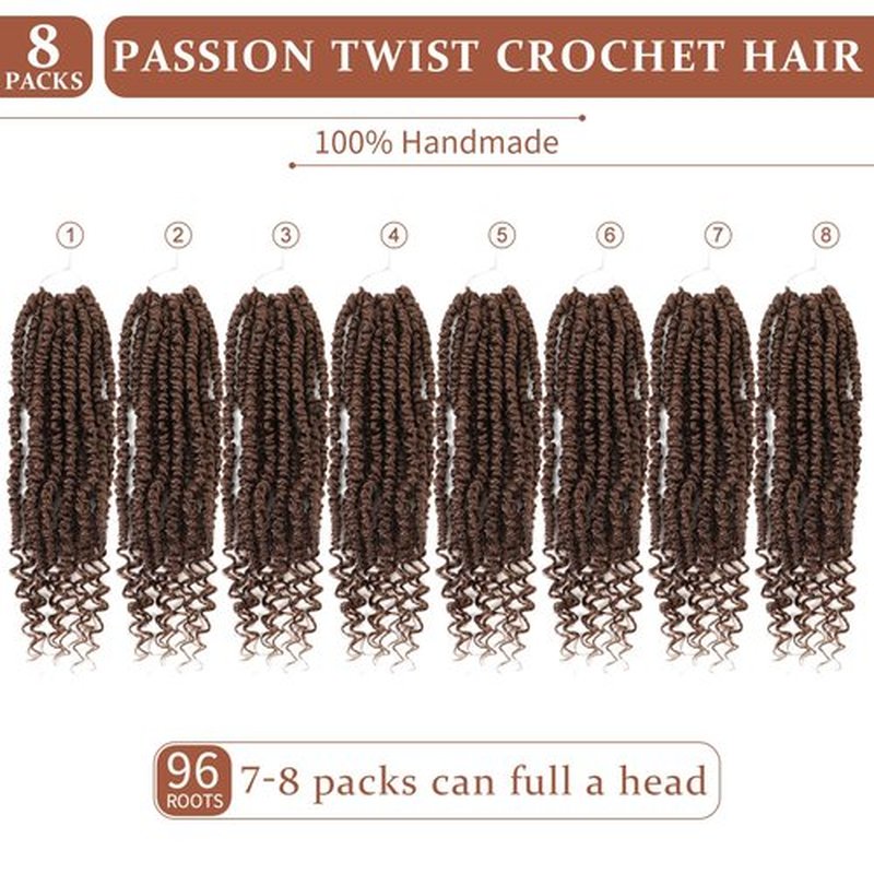 Passion Twist Hair,Pretwisted Crochet Hair 12 Inch,Passion Twist Crochet Hair 8 Packs Pretwisted Passion Twist Hair,Short Pre Looped Crochet Hair for Black Women(30#)