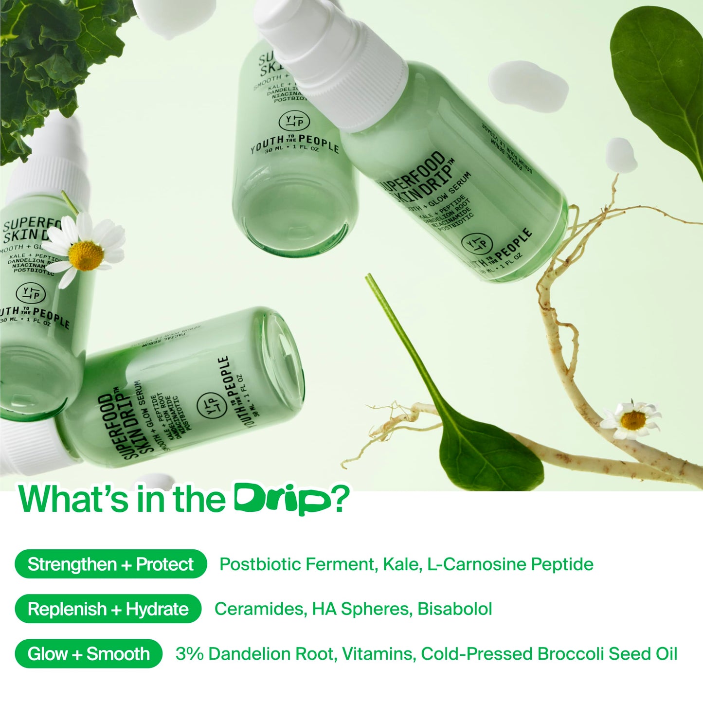 Youth To The People Superfood Skin Drip Smooth + Glow Barrier Face Serum - with Kale, Peptide, Niacinamide, Ceramides - Strengthens Skin Barrier + Evens Skin Tone - Vegan, Cruelty-Free (1 fl oz)