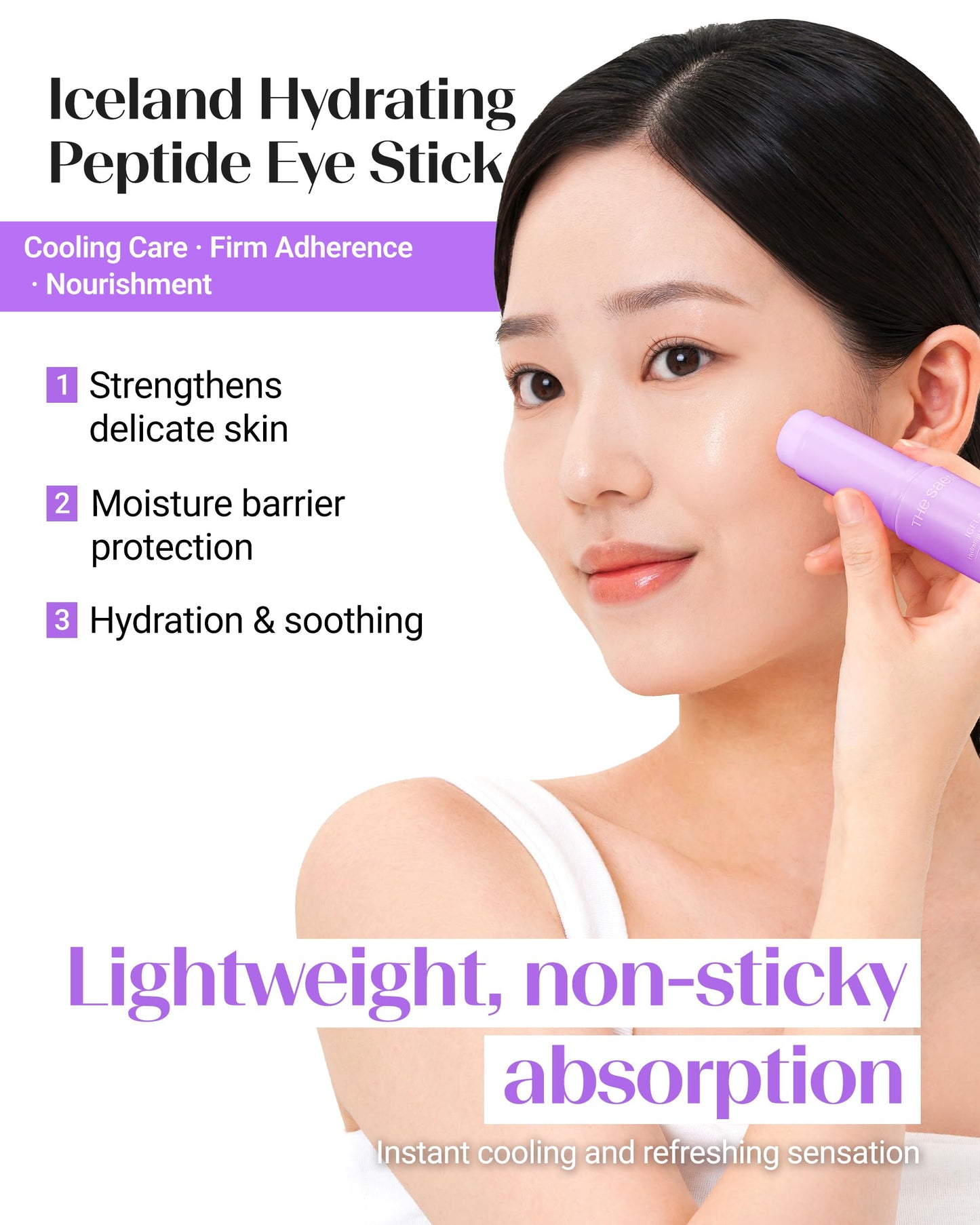 THESAEM Iceland Hydrating Eye Stick 3-Pack Set with Cute Bear Keyring - Cooling Balm Trio for Dark Circles, Wrinkles & Puffiness – Peptide & Collagen Under Eye Treatment - K-Beauty Gift Set