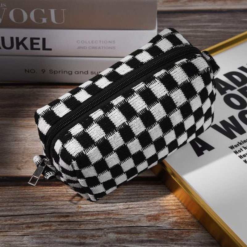 SOIDRAM 2 Pieces Checkered Cosmetic Travel Bags - Cute Makeup Pouch Organizers With Brush Storage for Women