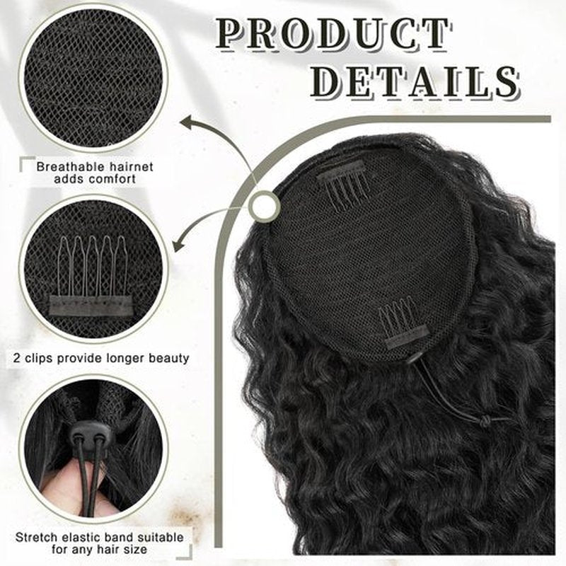 HMD Curly Ponytail Extension 22 Inch Fluffy Drawstring Ponytail for Women Clip in Long Curly Ponytail Hair Extensions Synthetic Hairpiece for Daily Use