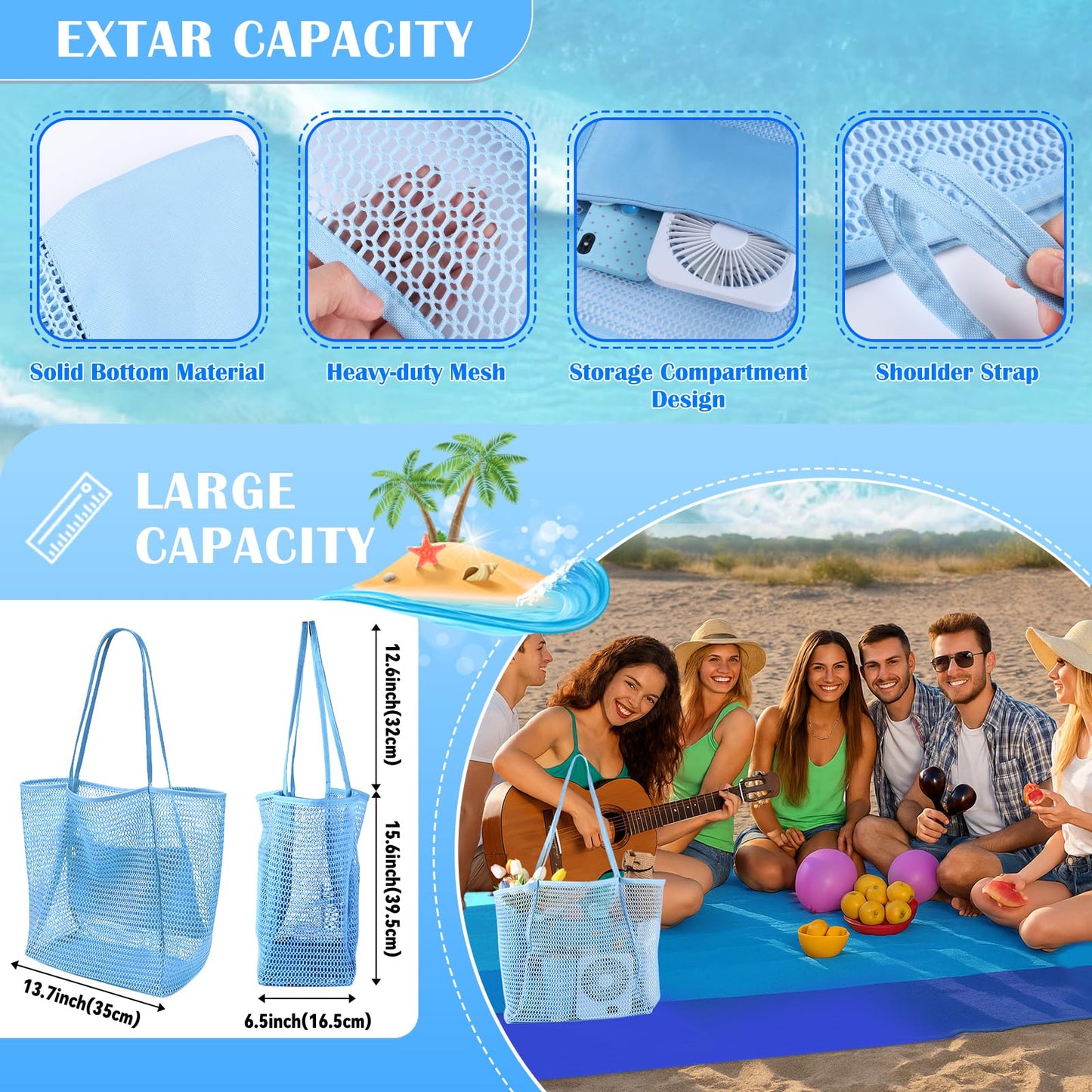 Beferr Mothers Day Beach Gifts Basket for Women, 79" X 83" Beach Blanket Waterproof Sandproof, Beach Mesh Tote Bags, Birthday Baskets for Her Wife Mom Sister Grandma Friend