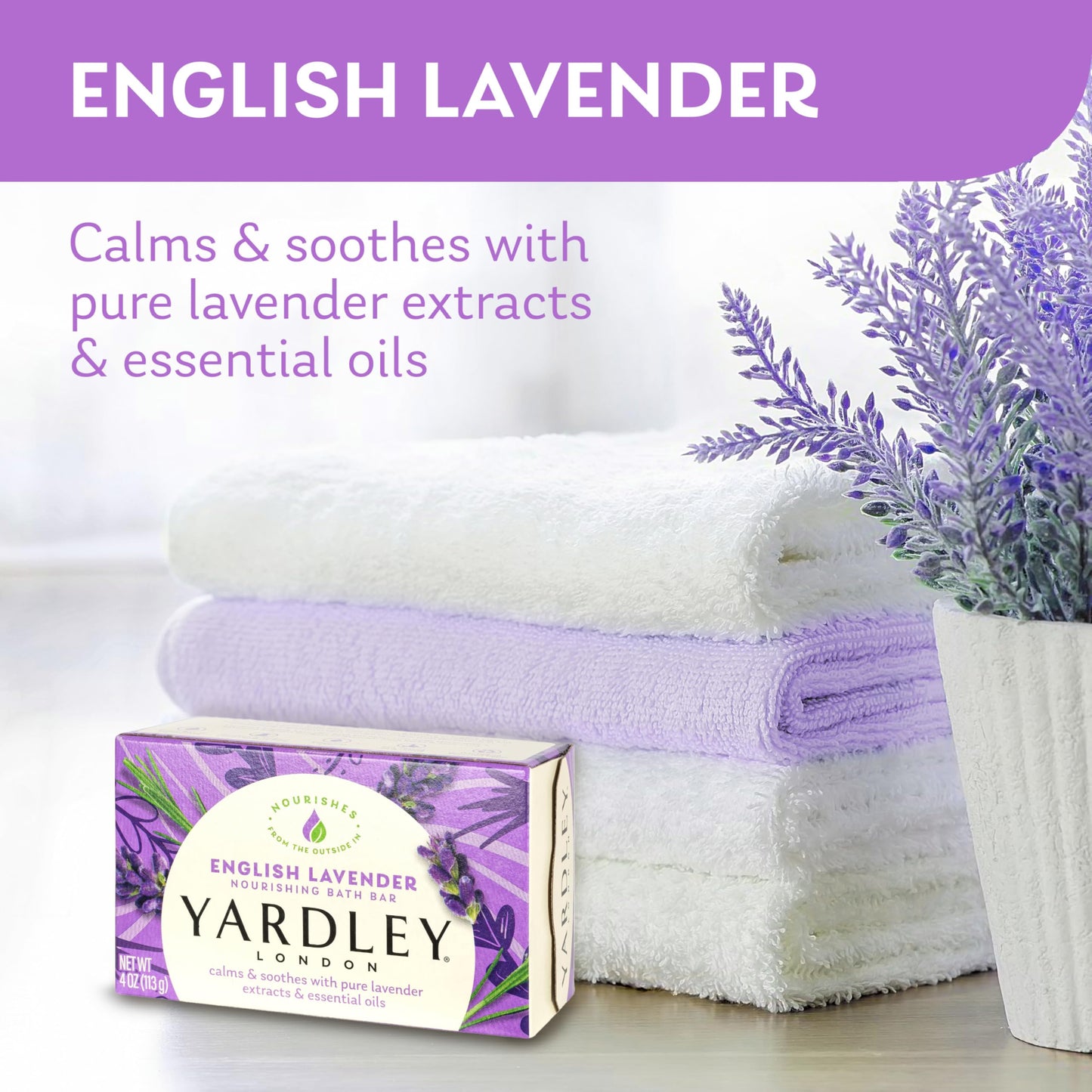Yardley London English Lavender with Essential Oils Soap Bar, 4.25 oz Bar (Pack of 1)