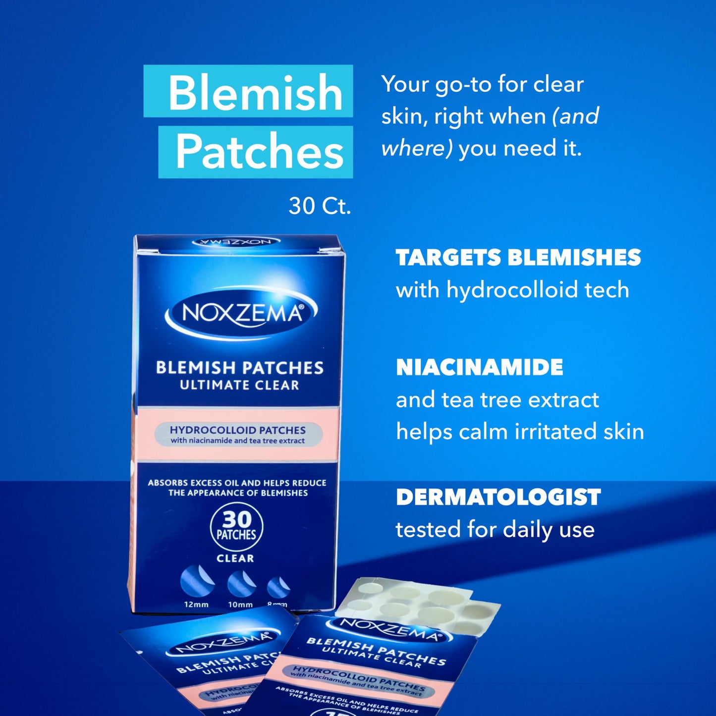 Noxzema Pimple Patches with Niacinamide & Tea Tree Extract, Hydrocolloid Acne Treatment for Face Blemishes, Absorbs Oil & Reduces Breakouts, Dermatologist Tested, 30 Count (Pack of 2)