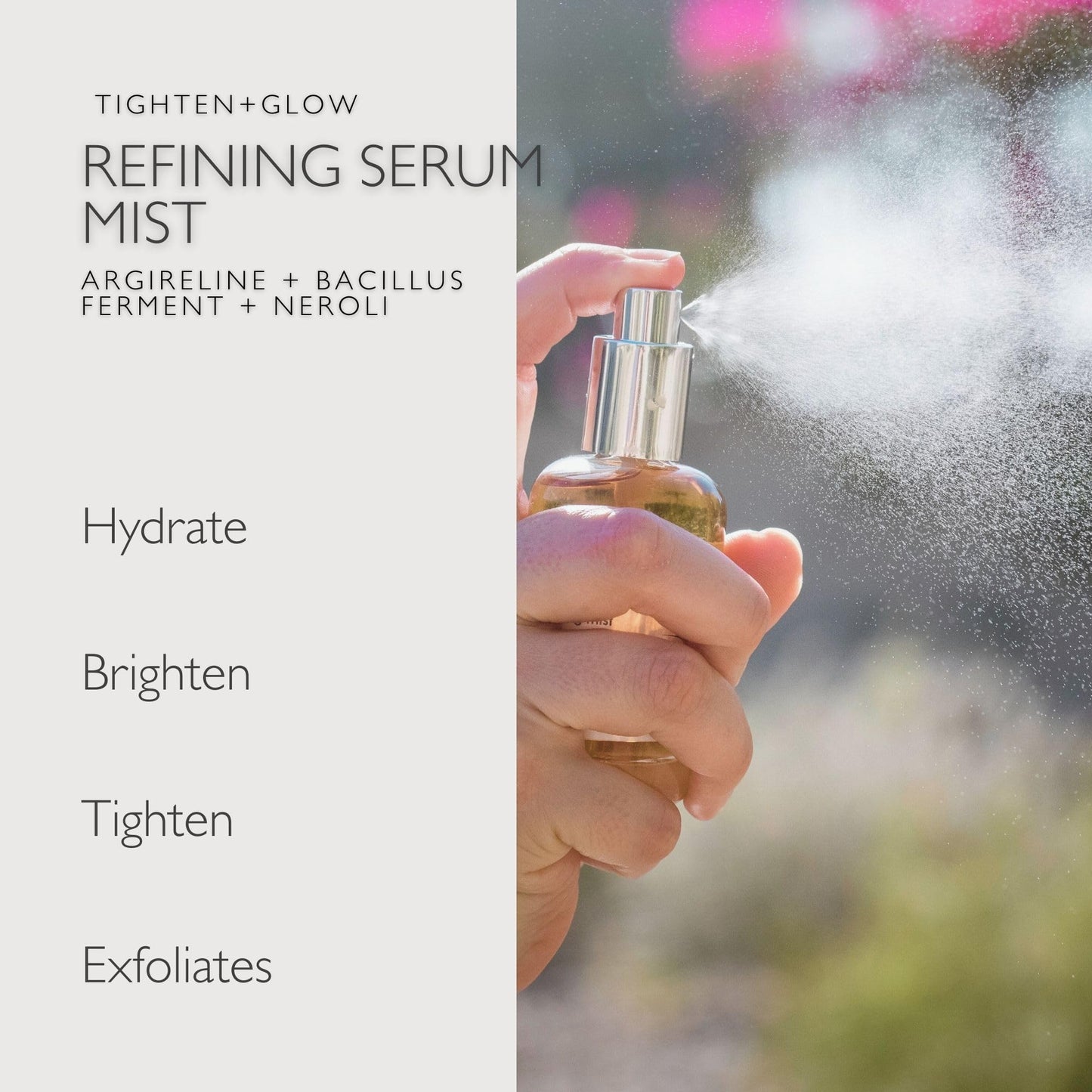 JustUs Skincare, Hydrating Facial Mist for Mature Skin - Exfoliating Anti-Aging Serum for Dull, Dehydrated Skin, with Argireline, Bacillus Ferment, Neroli & Niacinamide – 50ml / 1.67 oz