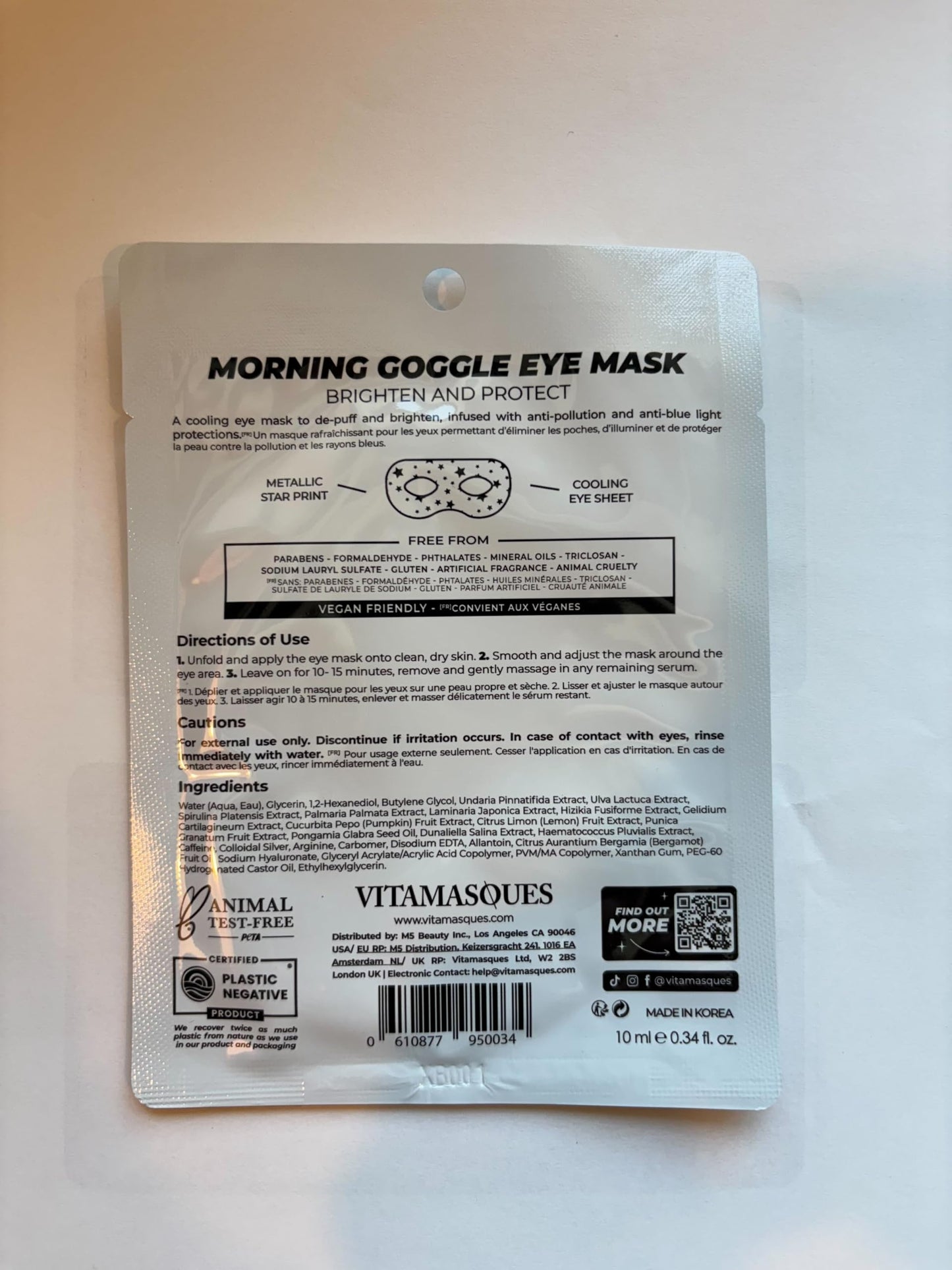 Vitamasques Under Eye Mask, 3-Pack Ultra-Revitalizing Goggle Mask, Korean Skin Care, Cooling & Hydrating Under-Eye Treatment with Hyaluronic Acid & Centella
