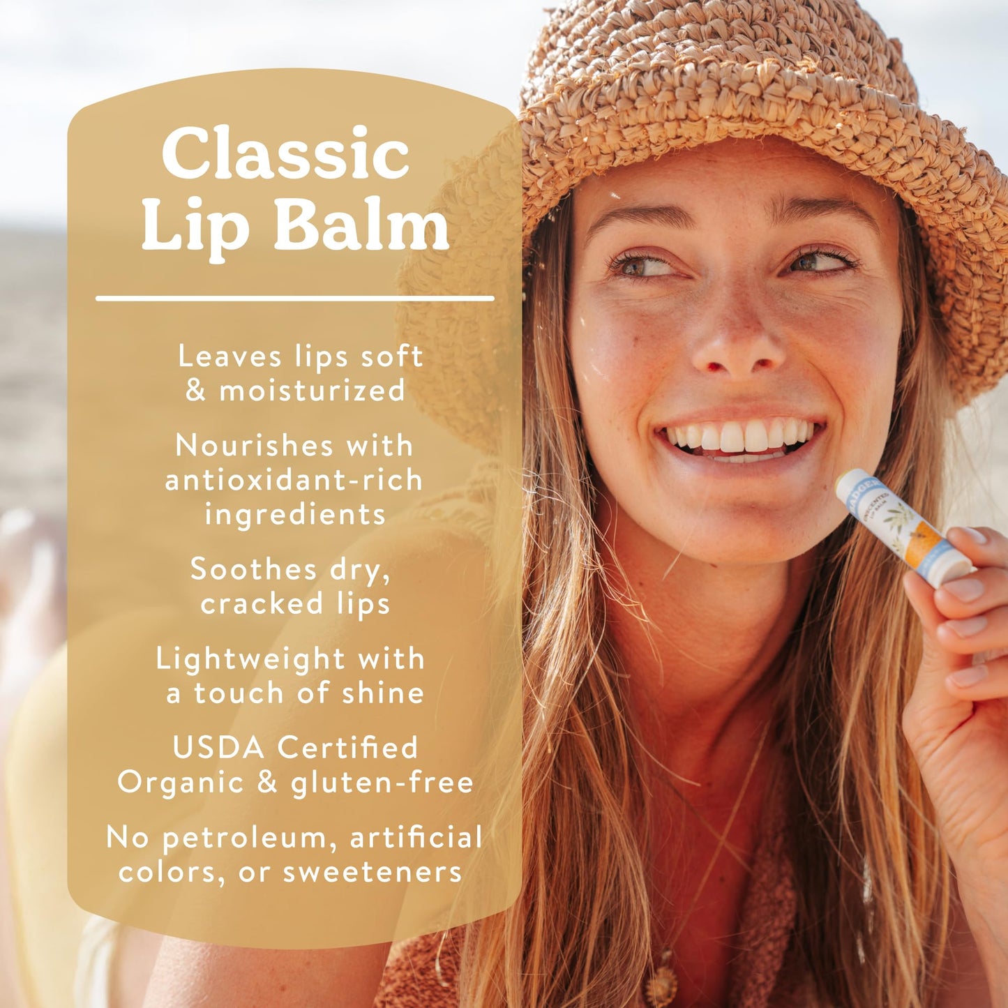 Badger Vanilla Madagascar Classic Lip Balm, 100% Organic Lip Balm, Long Lasting Lip Care w/Light Silky Texture, Comforting & Relaxing, 4 Pack