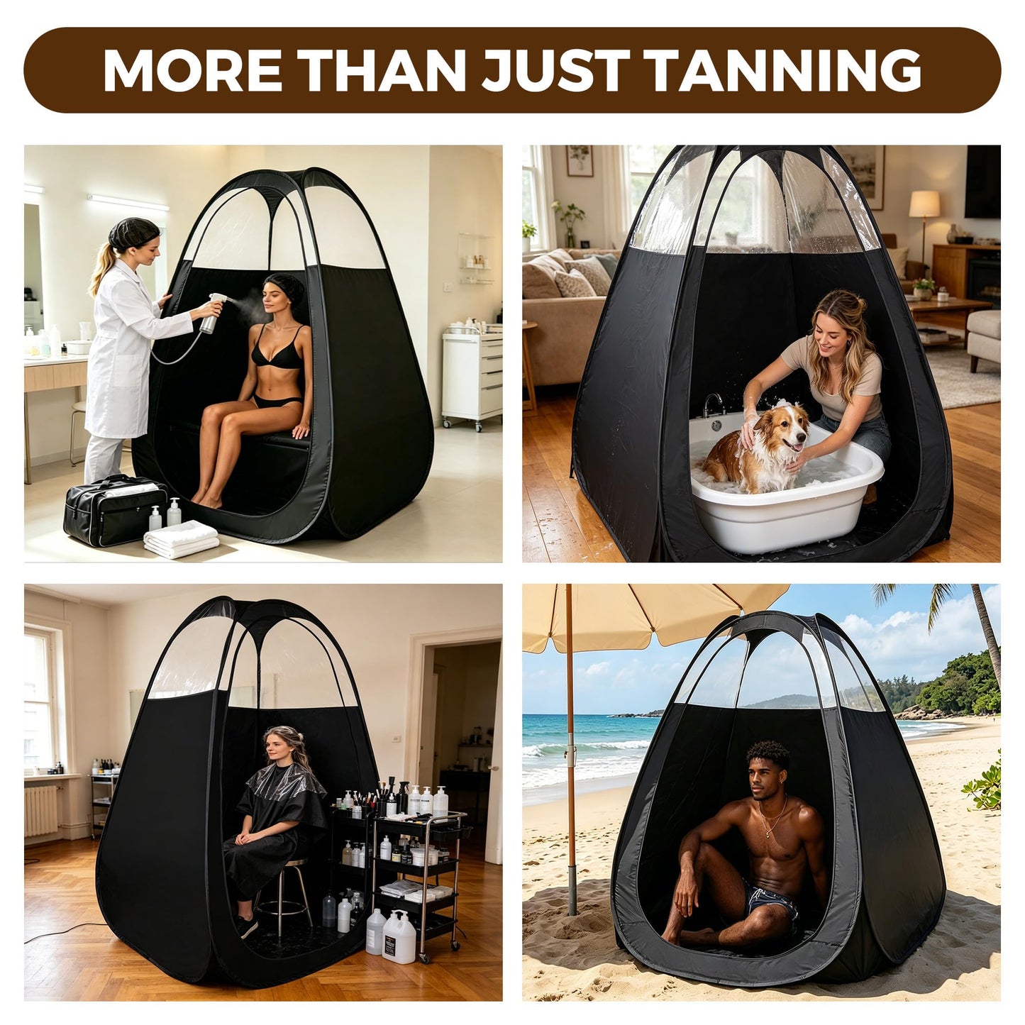Large Spray Tan Tent Kit, Deluxe Pop Up Portable Professional Self Tanning Tent with Carry Bag Waterproof Floor, Sunless Spray Tan Booth with Vent Opening (Black)