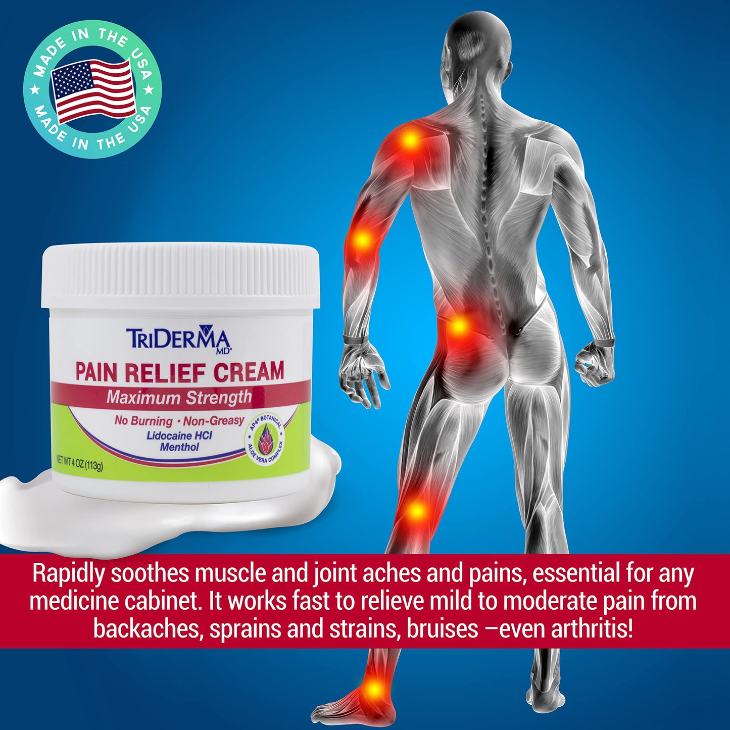 TriDerma Pain Relief Cream (4 Ounces (2 Pack Bundle)