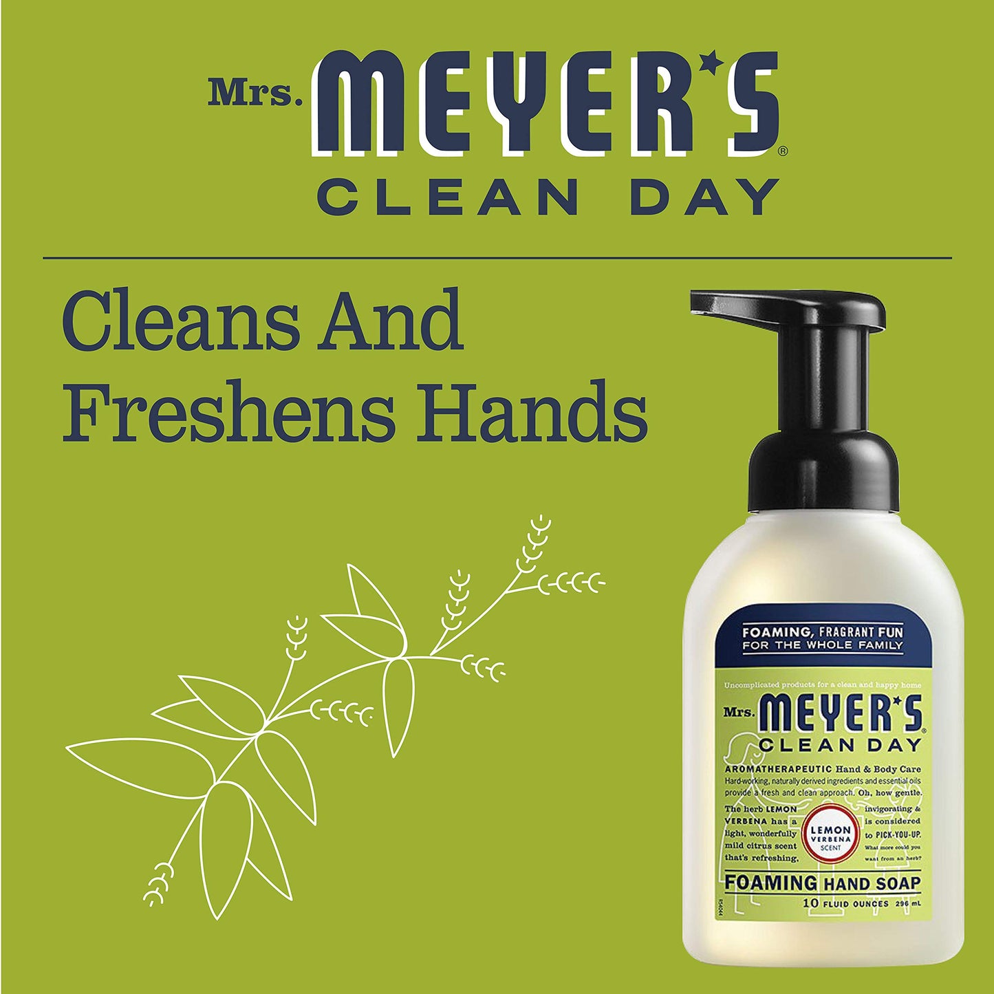 Mrs. MEYER'S CLEAN DAY Foaming Hand Soap, Lemon Verbena Scent, 10 Fl oz (Pack of 2)