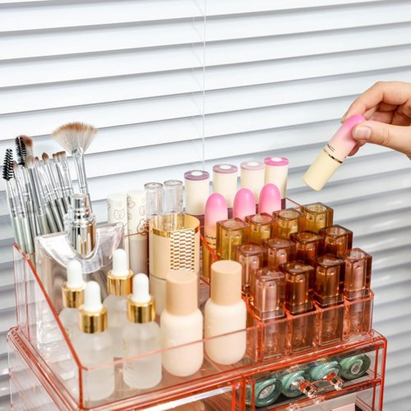 Cq acrylic Dorm Makeup Organizer With 6 Drawers,Stackable Plastic Makeup Organizer,Pink Drawer Storage Organizer Perfume for Dresser Vanity Tray, Large Baby Drawer Organizer for Nursery,3 Pack