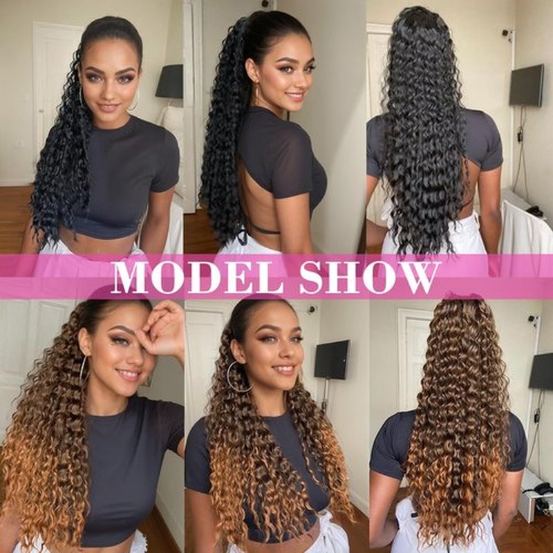 QGZ Curly Ponytail Extension,Drawstring Ponytail for Black Women 30 Inch Synthetic Long Curly Wavy Clip in Pony Tails Hair Extensions for Daily Use(Black Brown)