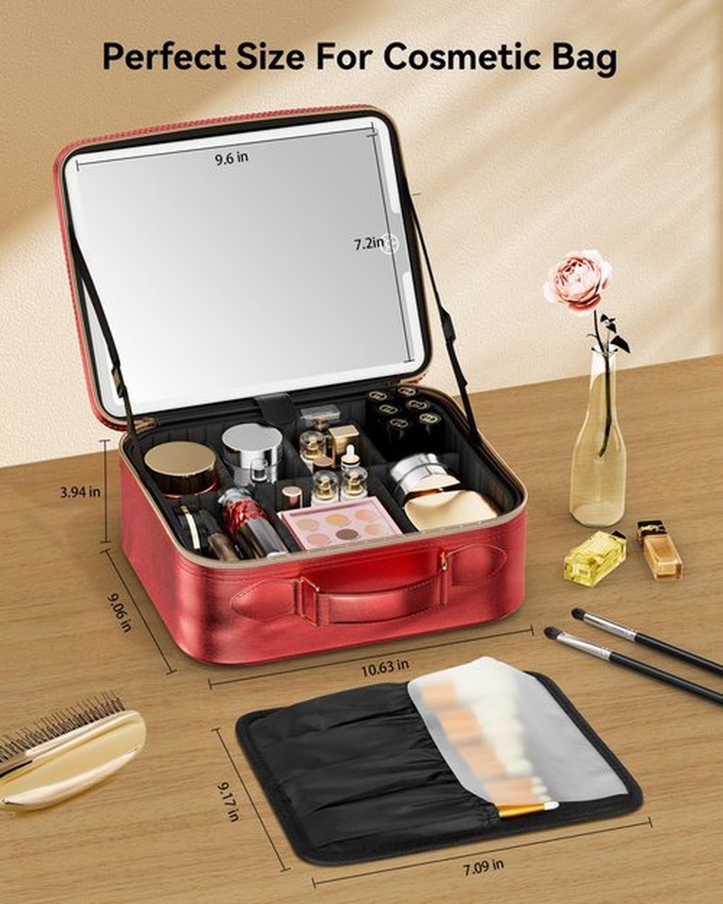 JUSRON Travel Makeup Bag (Red, Medium)