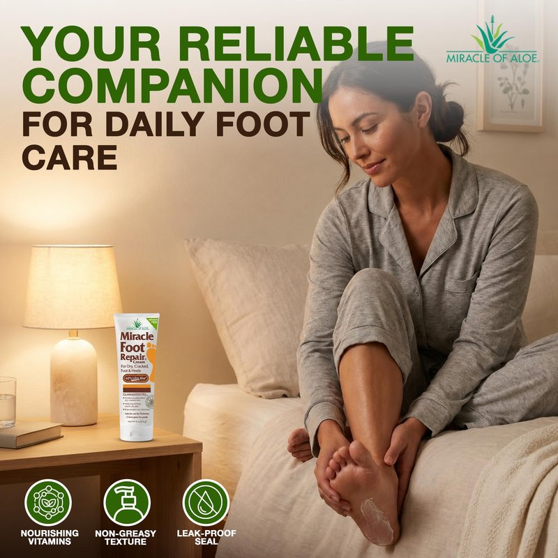 Miracle Foot Repair Cream, 8 oz + 1 oz Miracle Hand Repair, Healing Aloe Vera Lotions for Dry, Cracked Hands and Feet (8 oz Foot Cream + 1 oz Hand Cream)